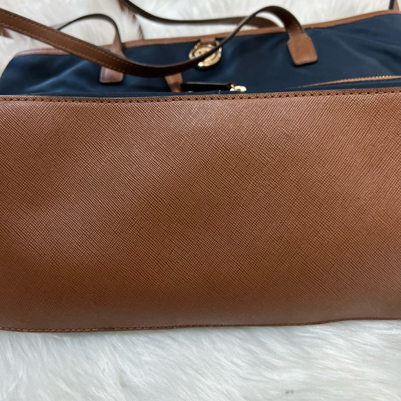 Michael Kors Womens Kempton Tote Bag Navy Blue Outer Pocket Leather Trim M - Picture 4 of 8